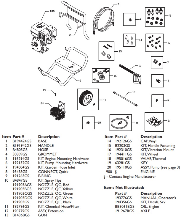 Troy-bilt Pressure Washer 020210-1 Parts 1-888-279-9274